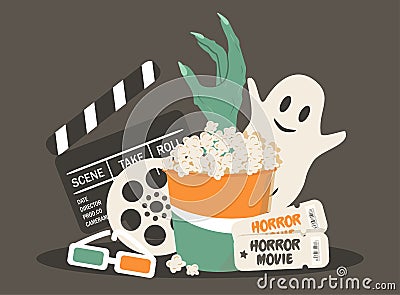 Vector illustration in a flat style on the theme of horror films, halloween movies. Vector Illustration